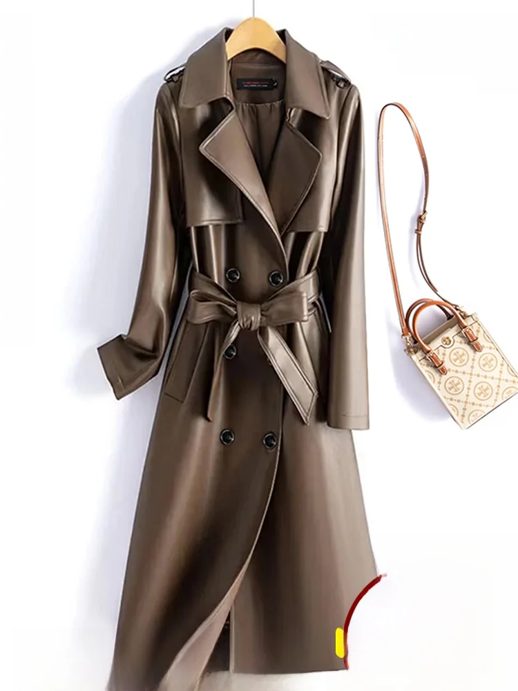 

Женское кожаное пальто Haining из натуральной овчины, средней длины, весна-осень 2025, новая корейская версия, приталенный крой, большие размеры, ветровка