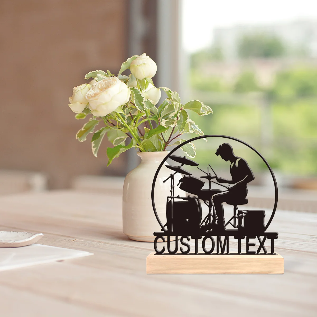 1pc Interesting Desktop Metal Statues Custom Content With Wooden Base Desktop Decoration That Does Not Require Assembly view 3