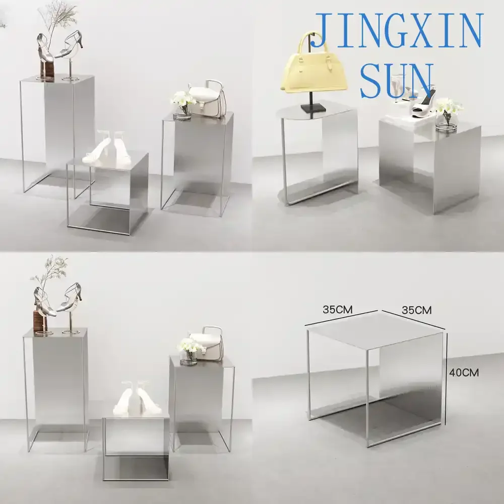 Clothing Store Display Rack for Window Decoration Booth Stainless Steel Silver Running Water Table Shoe Bag Middle Island