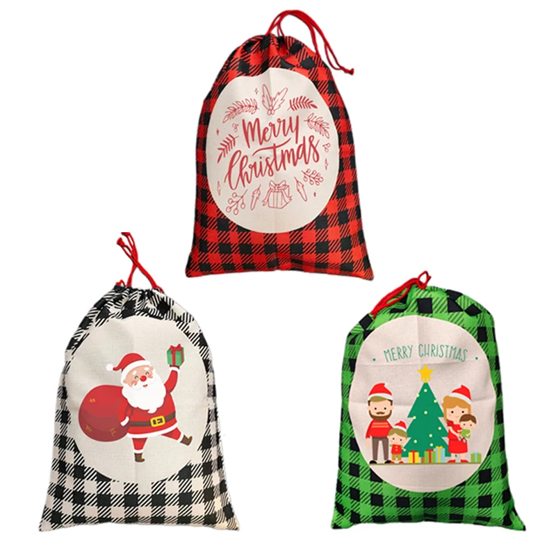 Free shipping Top selling 2pcs Large Size Buffalo Plaid Sublimation christmas blanks Santa Sacks Drawstring bags for Sublimation