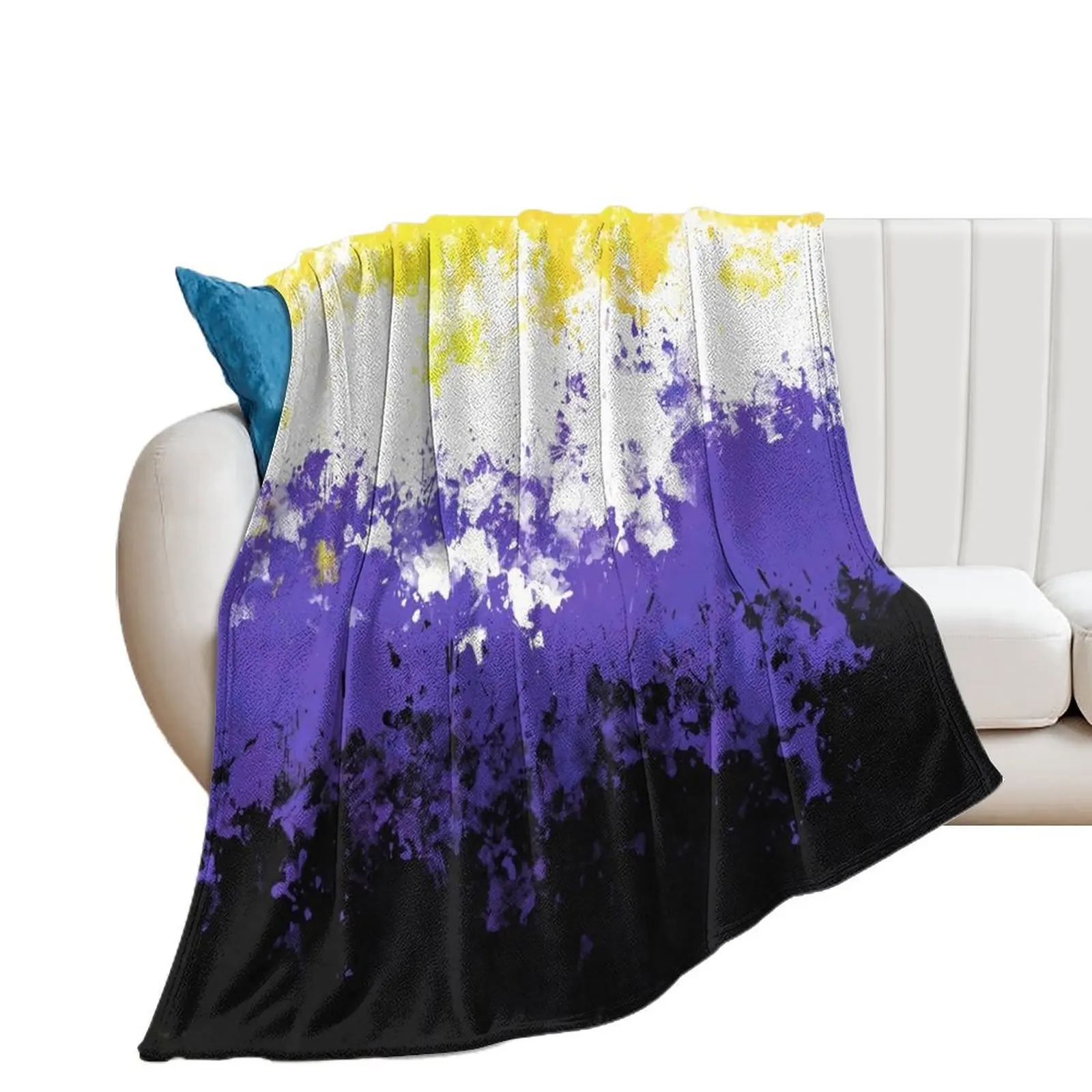 Non-Binary Paint Splatter Pride Flag Throw Blanket blankets ands Thermal Travel Sofa Throw Blankets