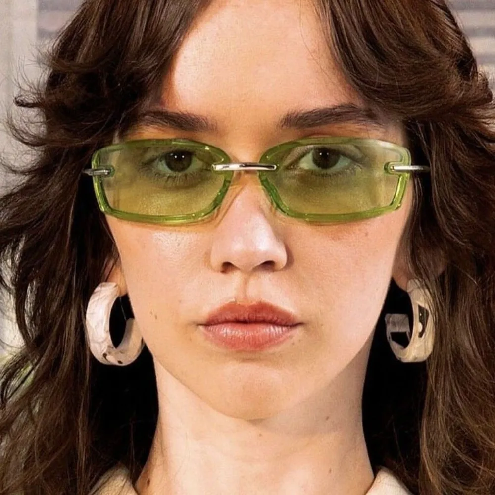 Trendy Metal Candy Color Rimless Sunglasses PC Frameless Dopamine Square Sunglasses Y2K Wrap Around Eyewear Outdoor