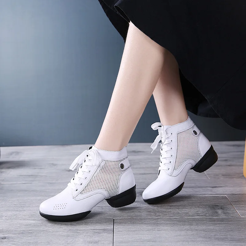 Fashion Dance Shoes Leather Boots Square Dance Shoes Increase Dance Sneakers Boots Soft Sole Dance Shoes Modern Dance Shoes