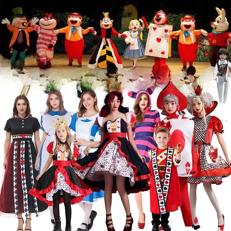 

Halloween Alice in Wonderland Adult Children's Play Performance Costume Red White Heart Smiling Performance Clothes