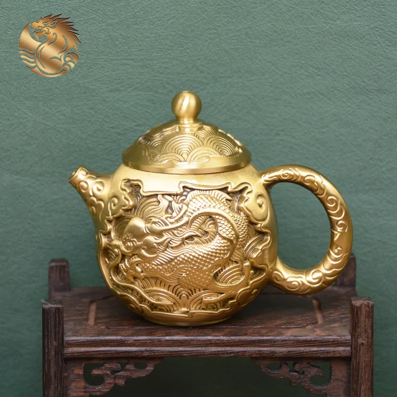 All-brass fish leaping over the dragon gate, a unique and impressive with a handle, a copper teapot for gifting or