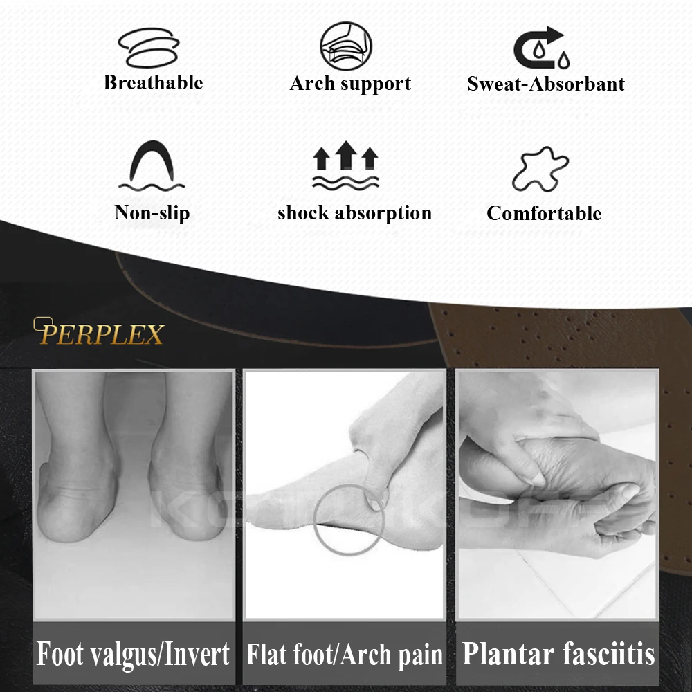 KOTLIKOFF Leather Latex Orthopedic Foot Care Insole Antibacterial Active Carbon Orthotic Arch Support Instep Flat Foot Shoe Pad