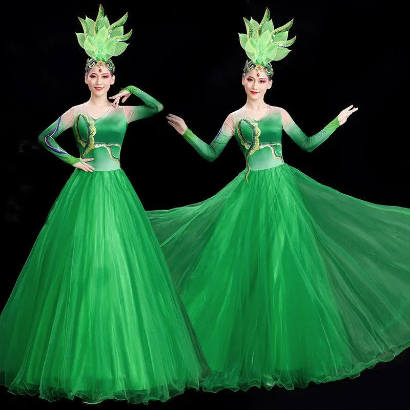 

Современное цветочное танцевальное платье, костюм для женщин, шелковое платье с длинными рукавами, фестивальная новогодняя одежда для танцев, элегантная одежда