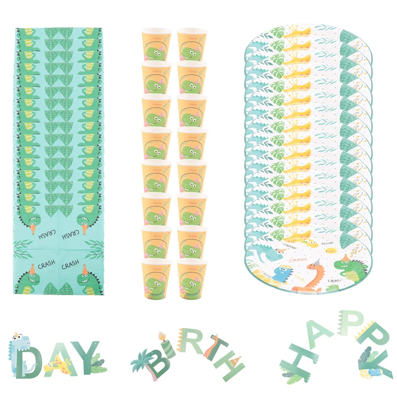 ABJY-49Pcs ديناصور موضوع حفلة المتاح مجموعة أدوات المائدة ورقة لوحة كوب الاطفال الصبي الغابة حفلة عيد ميلاد الديكور الطفل