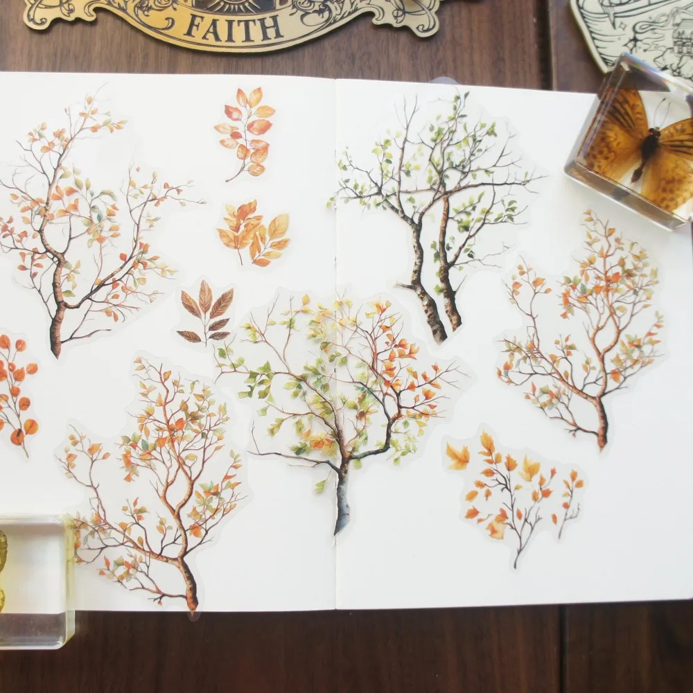 

28pcs Branches of Different Colors Leaves Style PVC Sticker Scrapbooking DIY Packing Label Decoration Tag
