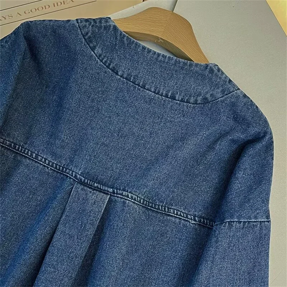 2024 otoño nuevo producto Casual mujer moda versátil cuello pico mangas de hombro Denim camisa Top