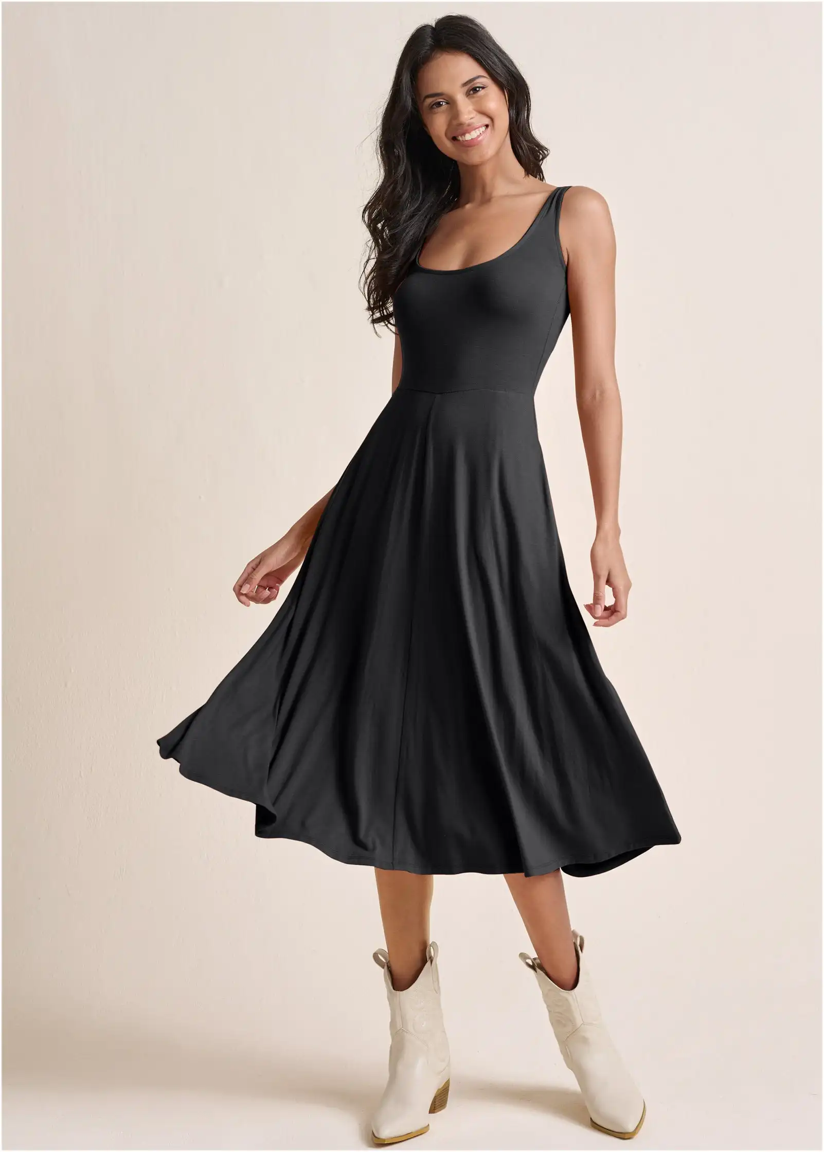 Womens Sleevless Elegant Round Neck Colorblock Work Office A-Line Black Summer Casual Party Slim Fit And Flare Swing Midi Dress