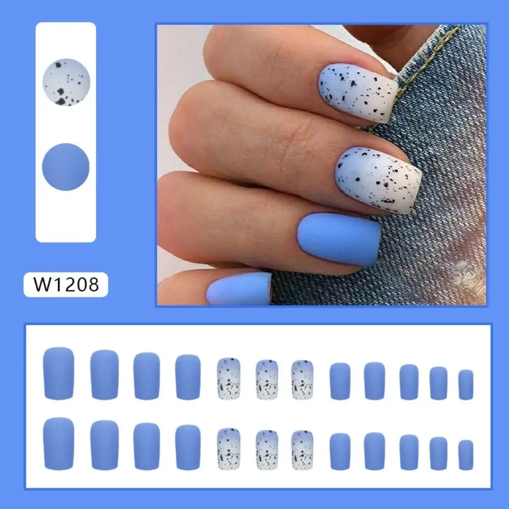 Fashion Long Square False Nails White Lips Starbursts Small Flower Fake Nials Detachable Full Cover Press on Nails DIY