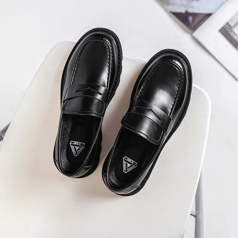 Men Harajuku Korean Man Leather Shoes Streetwear Fashion Business Casual Thick Platform Genuine Leather Wedding Men Loafers Shoe