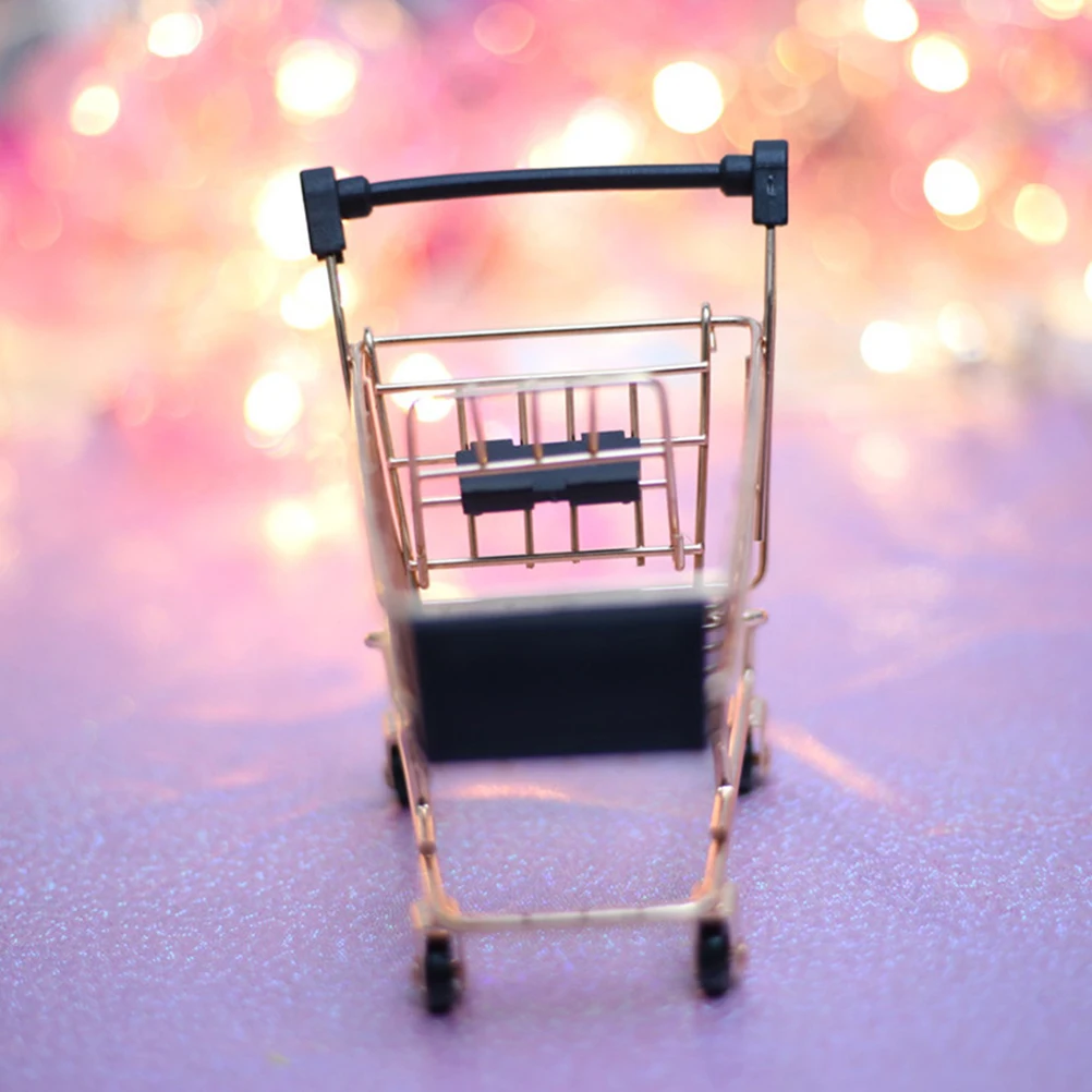 Shopping Cart Makeup Sponge Rack Metal Miniature Grocery Cart Tiny Supermarket Handcart Shopping Utility Cart Kids Storage