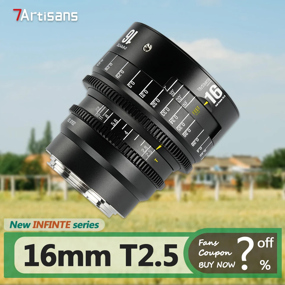 

7artisans INFINTE Full Frame 16mm T2.5 Large Aperture Cine Camera Lens for Humanities Photography with Canon EF PL-mount