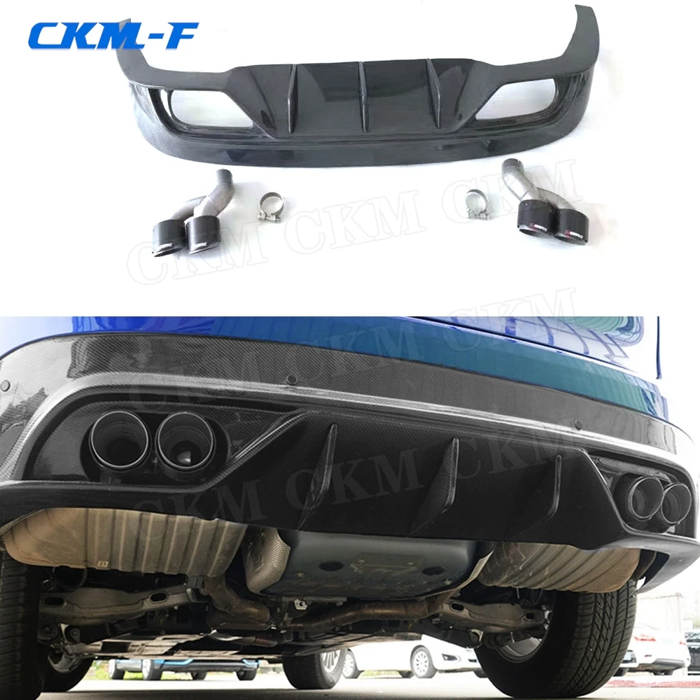 Carbon Fiber Rear Lip Diffuser Spoiler with Exhaust Muffler Tips for Jaguar F-PACE 2015-2018 Back Bumper Skid Plate Protector