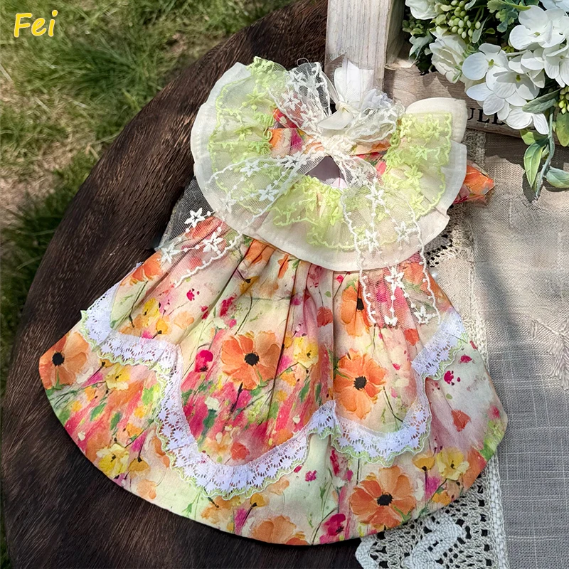 

Pure Cotton Handmade Pet Dog Clothes Summer New Flower Print Cute Princess Dress For Small Medium Dog Yorkshire Puppy Overalls
