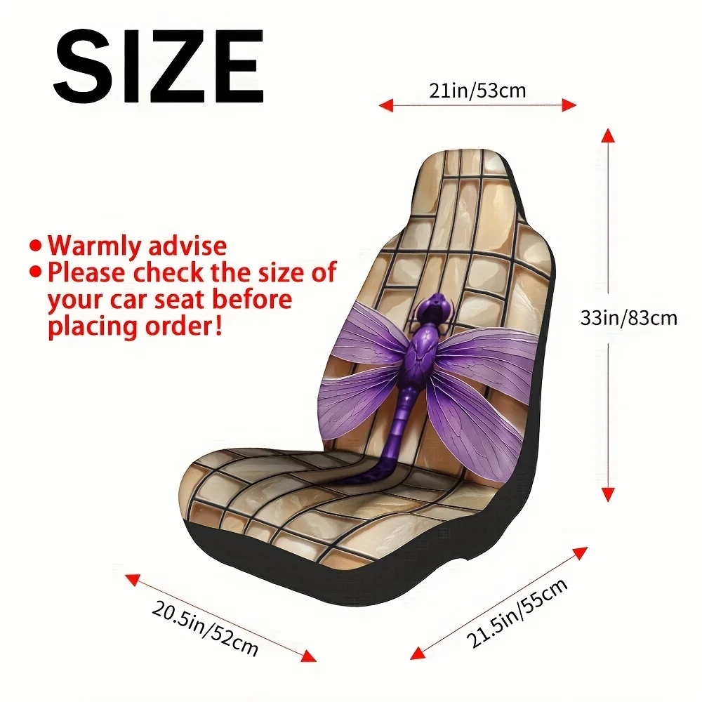 2pcs Purple Dragonfly Stained Glass Print Car Seat Covers - Stylish & Unique Decorative Front Set, Fit For Most Cars, Machine Wa