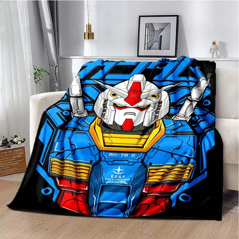 Bandai Gundam Cartoon Anime Throws Blanket Kids Super Soft Blankt for Travel Couch Sofa Picnic Bed Flannel Blanket Birthday Gift