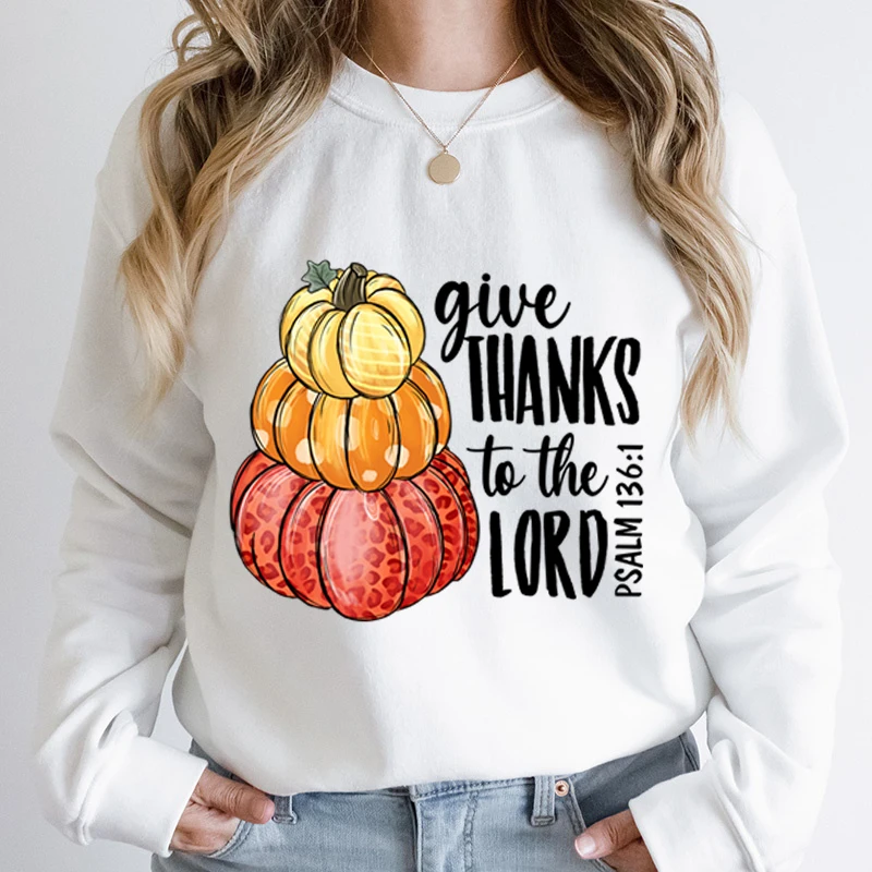 

Pumpkin Give Thanks To The Lord Print Sweatshirt Autumn Winter Long Sleeve Round Neck Casual Pullovers Women Hoodless Sweatshirt