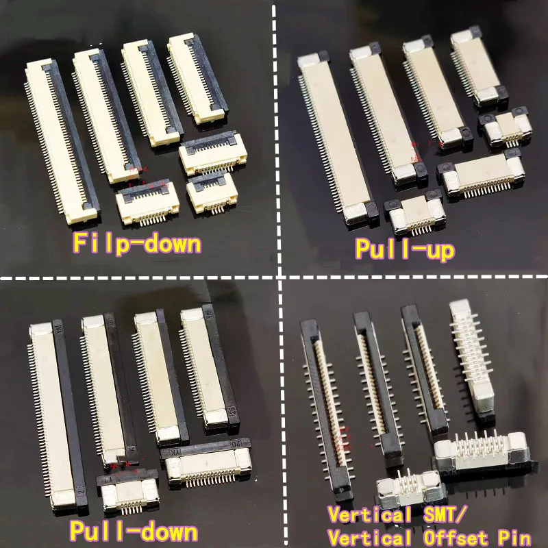 10PCS FPC Connector 0.5mm Pitch Flip-Bottom/Pull-Top/Pull Bottom Connecting Vertical SMT Offset Pin Flexible Flat Cable Socket