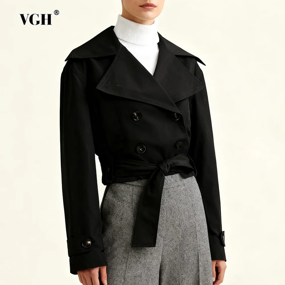 

VGH однотонные темпераментные короткие куртки для женщин с воротником-стойкой и длинными рукавами на шнуровке, осеннее повседневное теплое пальто, женская мода