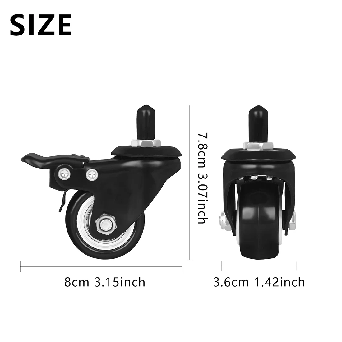Piano Caster Wheel with Brake for Upright Piano Heavy Duty Single Wheel Replacement with PU Silent Tire Non-Slip Floor Protector