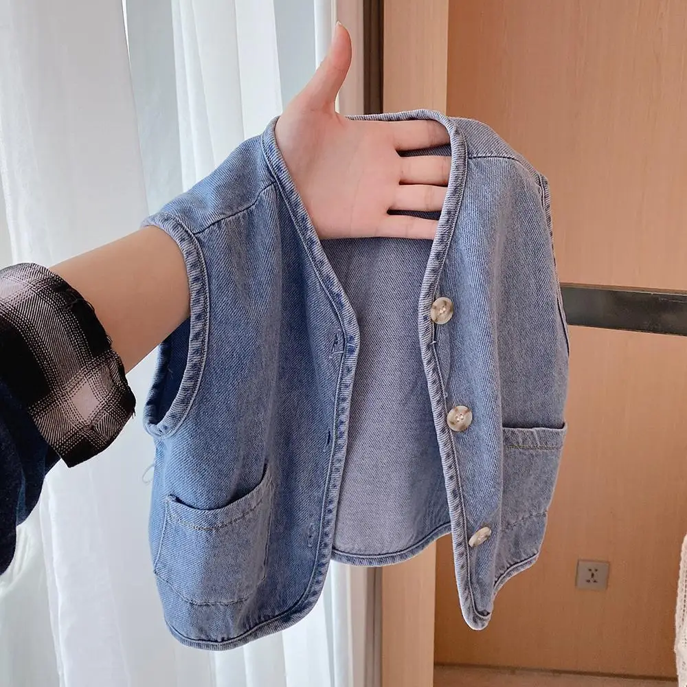 Children's Vest 2023 Spring and Autumn Season New Baby Versatile Shoulder Fashion Boys and Girls' Denim Vest Children Clothes