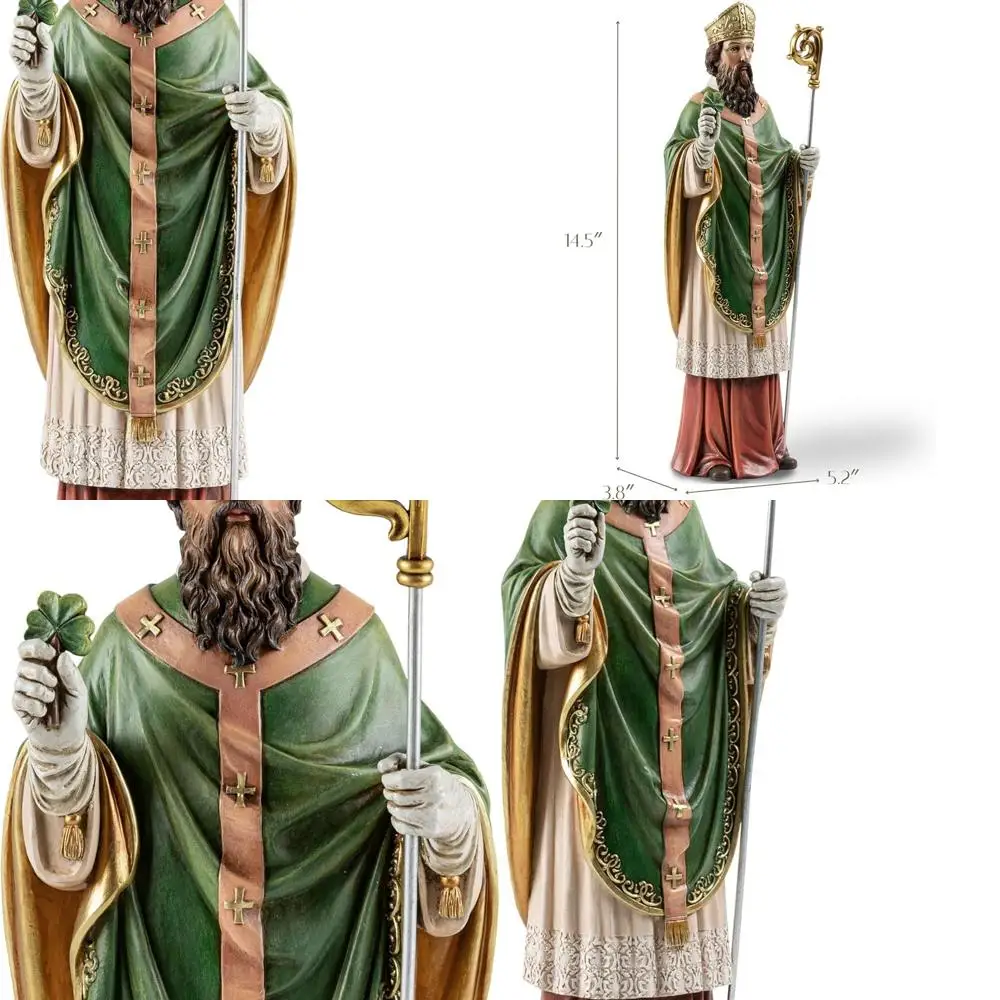 

14 Painted Resin St. Patrick Statue: Full Color, Devout Catholic Gift for Home or Church Decor