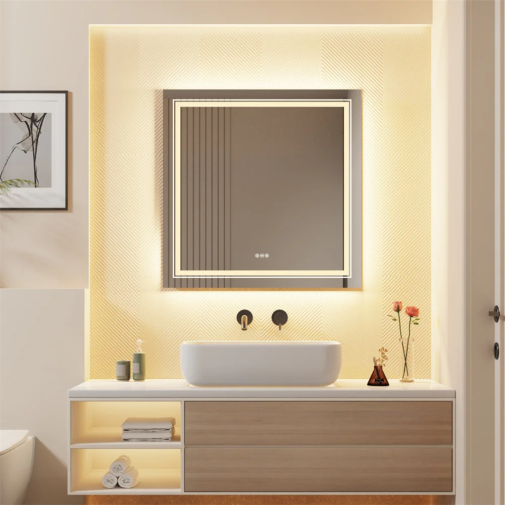 Wall Mounted LED Backlit Vanity Mirror,Illuminate Bathroom Makeup Mirror with Adjustable 3 Lights And Fogless Demister Pad