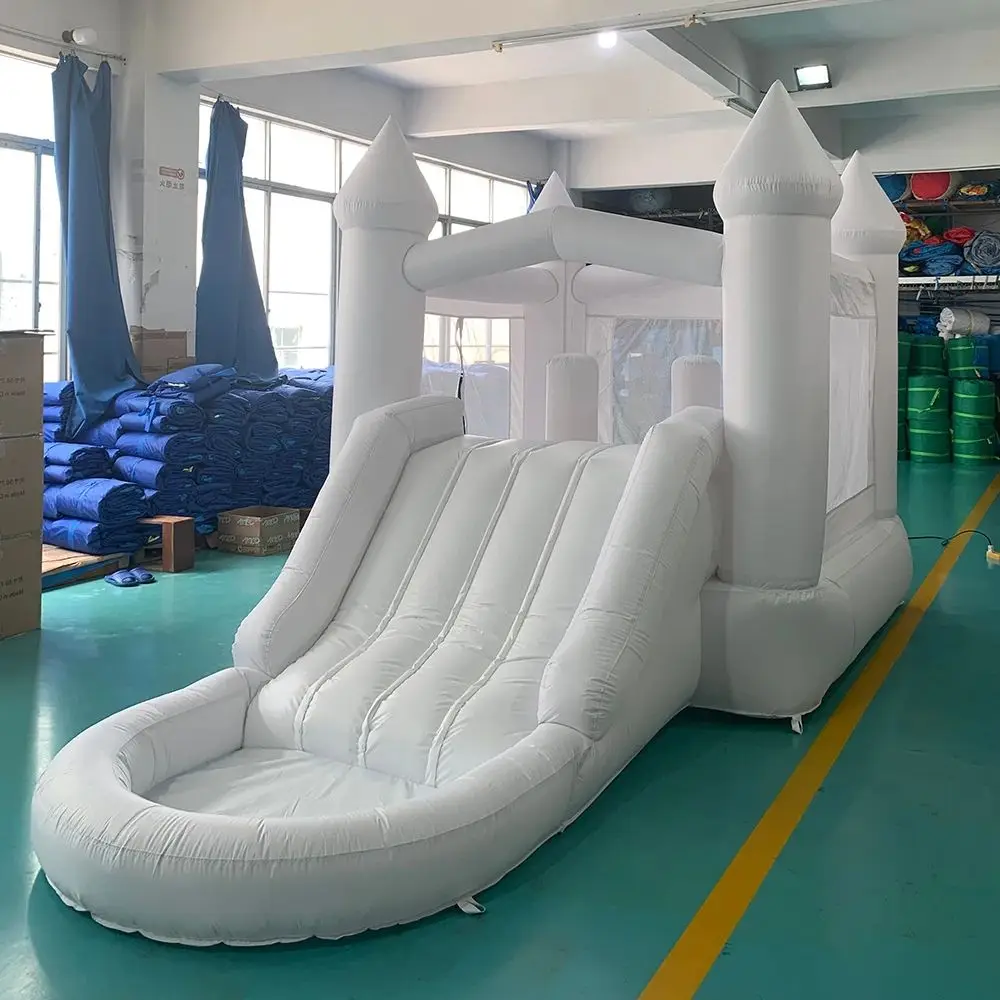 Castillo inflable para saltar, casa de rebote blanca de 5x2,4x3M para niños, casa hinchable blanca para niños con tobogán, juguete para exteriores