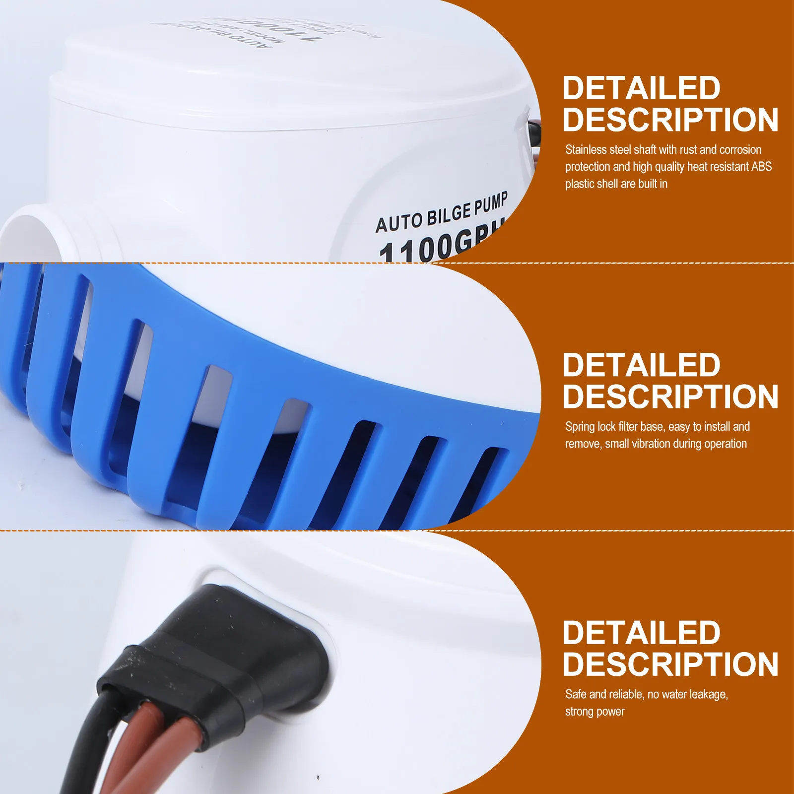 

24V 1100Gph Compact Fully Submersible Auto Bilge Pump Electronic Controlled Float Switch High Efficiency Low Boat