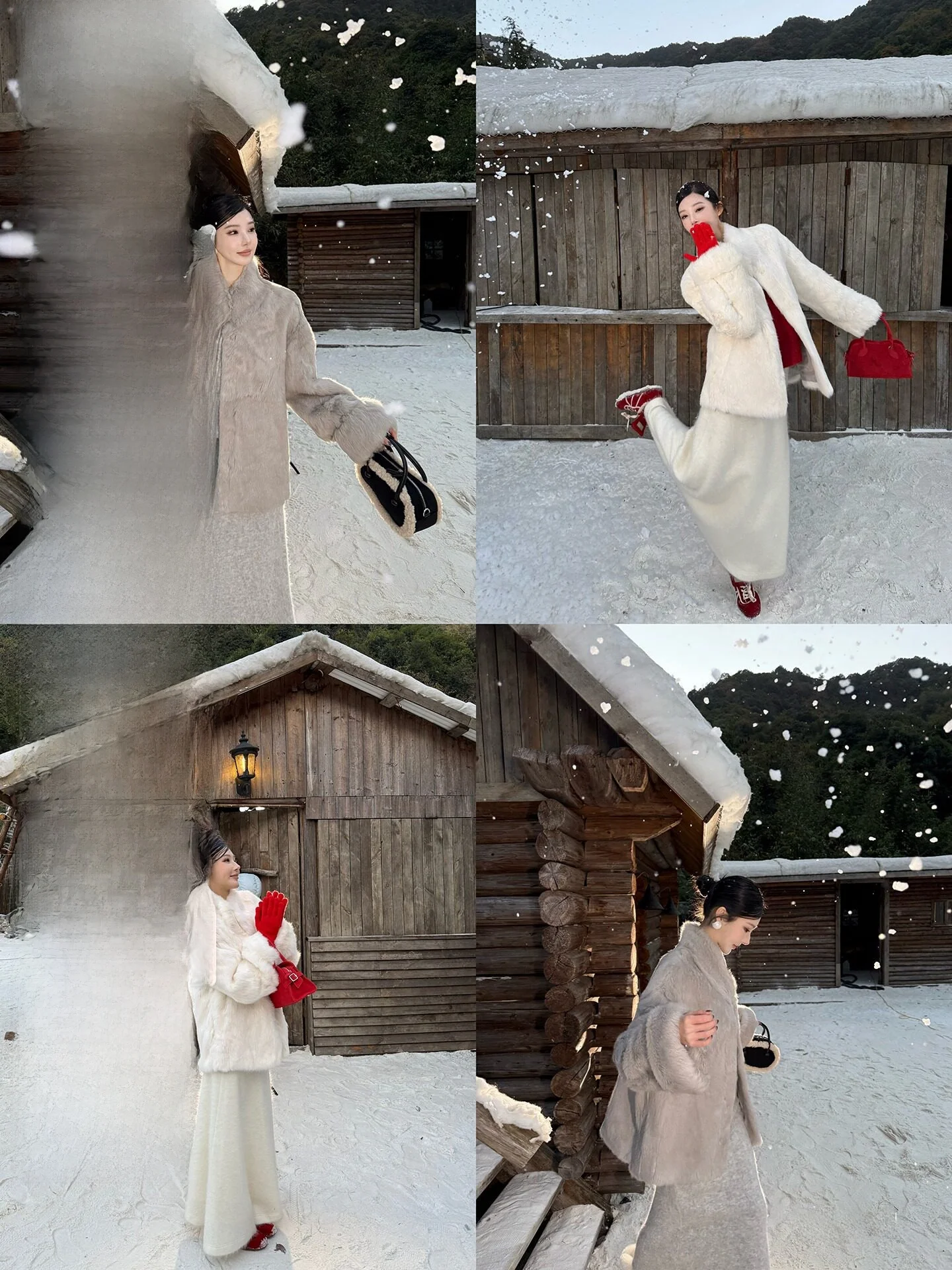 

Alin White Rabbit Fur Jaet Women's Winter High-End Feel Stand Collar Leatherette Fluffy Outerwear Luxury Mid-Length Coat