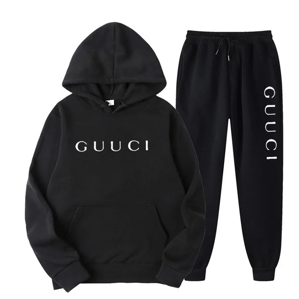 

A two-piece fashionable fitness jogging sportswear set featuring a pullover hoodie and sweatpants for autumn and winter