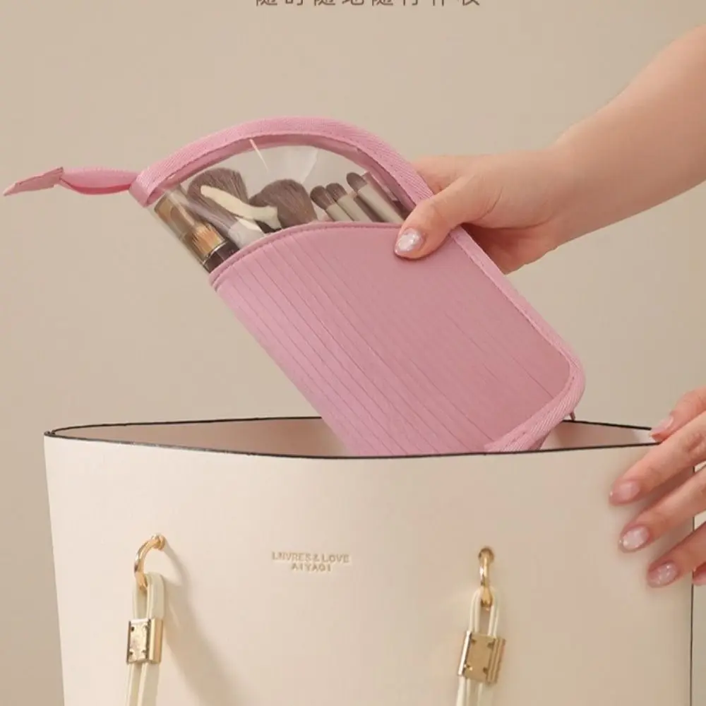 Large Capacity Vertical Cosmetic Bag Waterproof Visible Makeup Brush Case Standing Portable Travel Storage Pouch Men