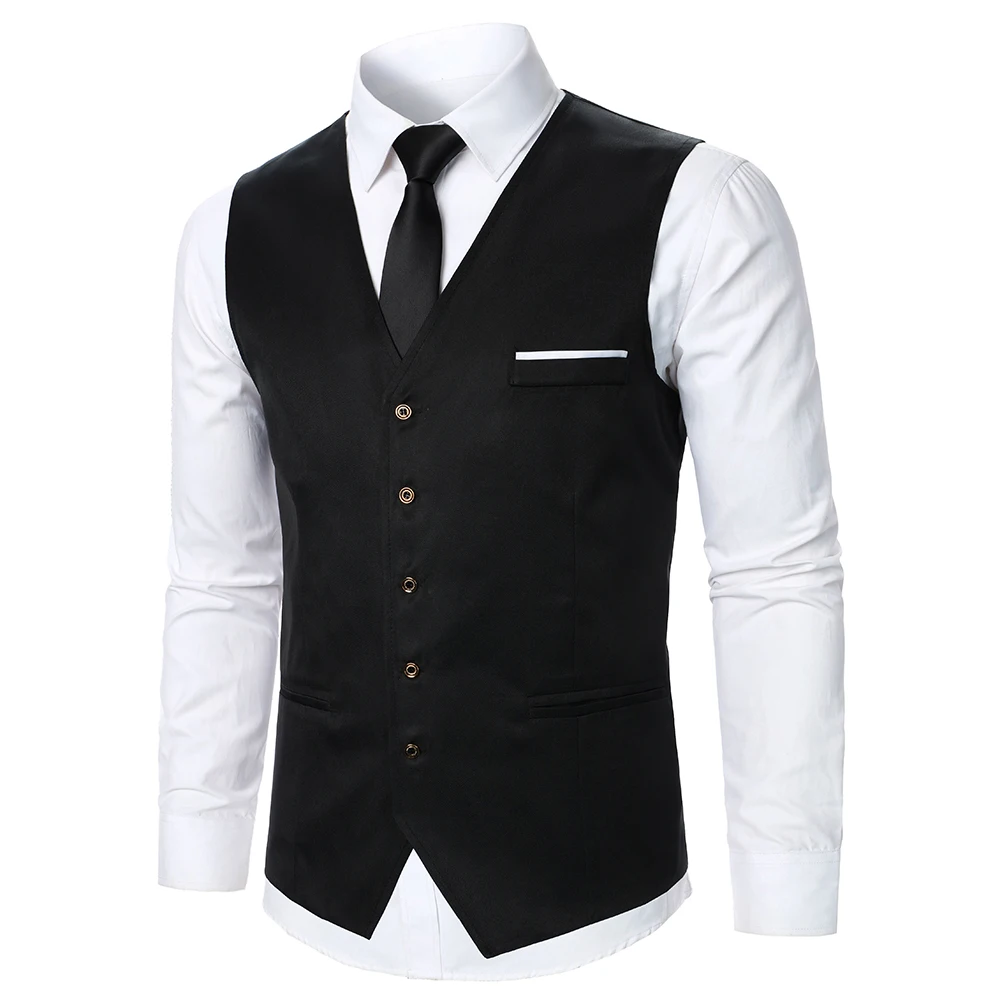 Men Suit Vest Coat Solid Color Contrast Decorative Chest Pocket Design Classic Design Leisure Business Fashion Slim Fit Men Suit