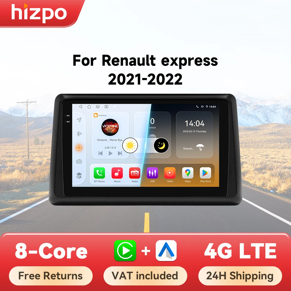 Hizpo Snapdragon 6115 autoradio pour Renault Express 2021 - 2022 lecteur multimédia GPS WIFI + 4G sans fil Carplay 360 caméra 8 cœurs