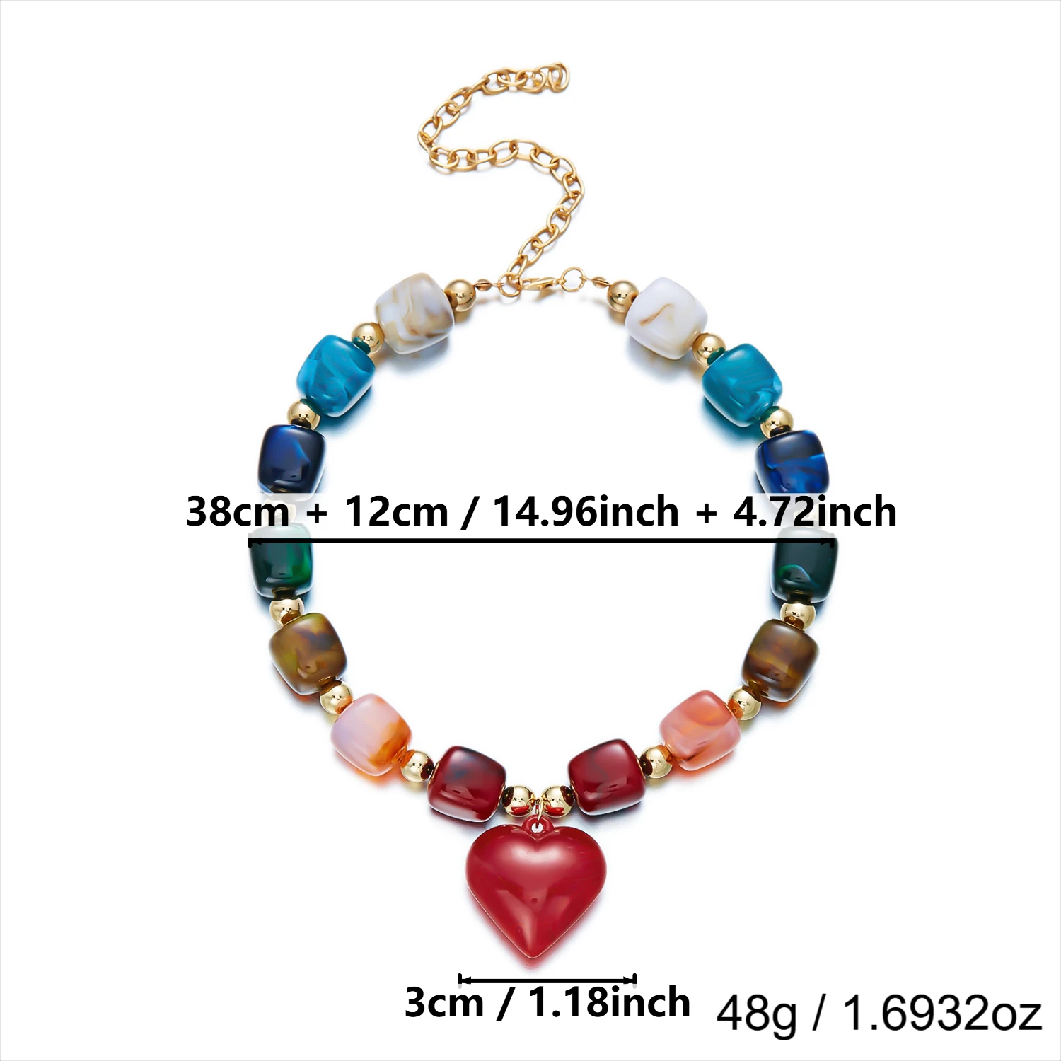 Colar choker boho de contas de resina colorida com pingente de coração - foto 2