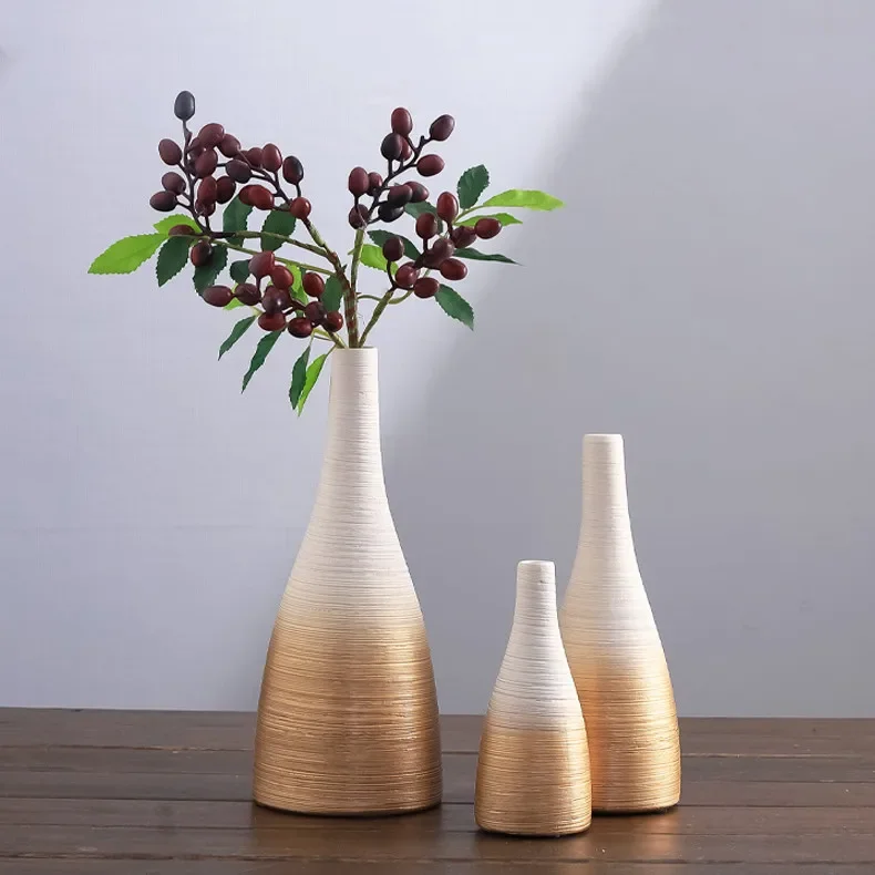 Chinese Style Gradient Ceramics Desktop Vase Stoneware Retro Manual Hydroponic Home Decoration Ornaments Flower Arrangement