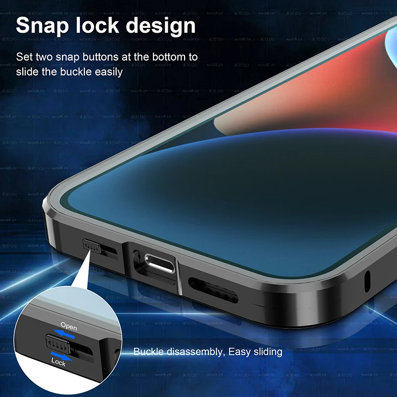 New Metal Magnetic Snap Lock For Magsafe Wireless Charging Case For iPhone 15 14 13 12 Pro Max Front Glass+Frosted PC Back Cover
