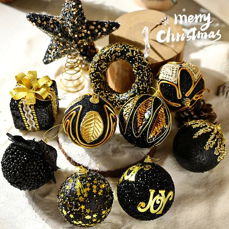 Christmas Tree Decoration Supplies Baubles Balls 6/8/10 Cm Luxury Champagne Gold Foam Painted Balls Gift Box Set Xmas Modern