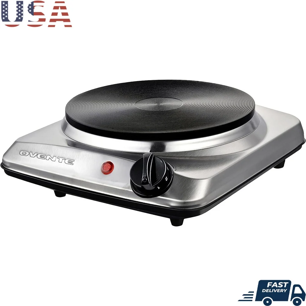 Portable Electric Countertop Single Burner 1000W Cooktop with 7.25 Inch Cast Iron Plate Adjustable Temperature Easy Clean Ideal