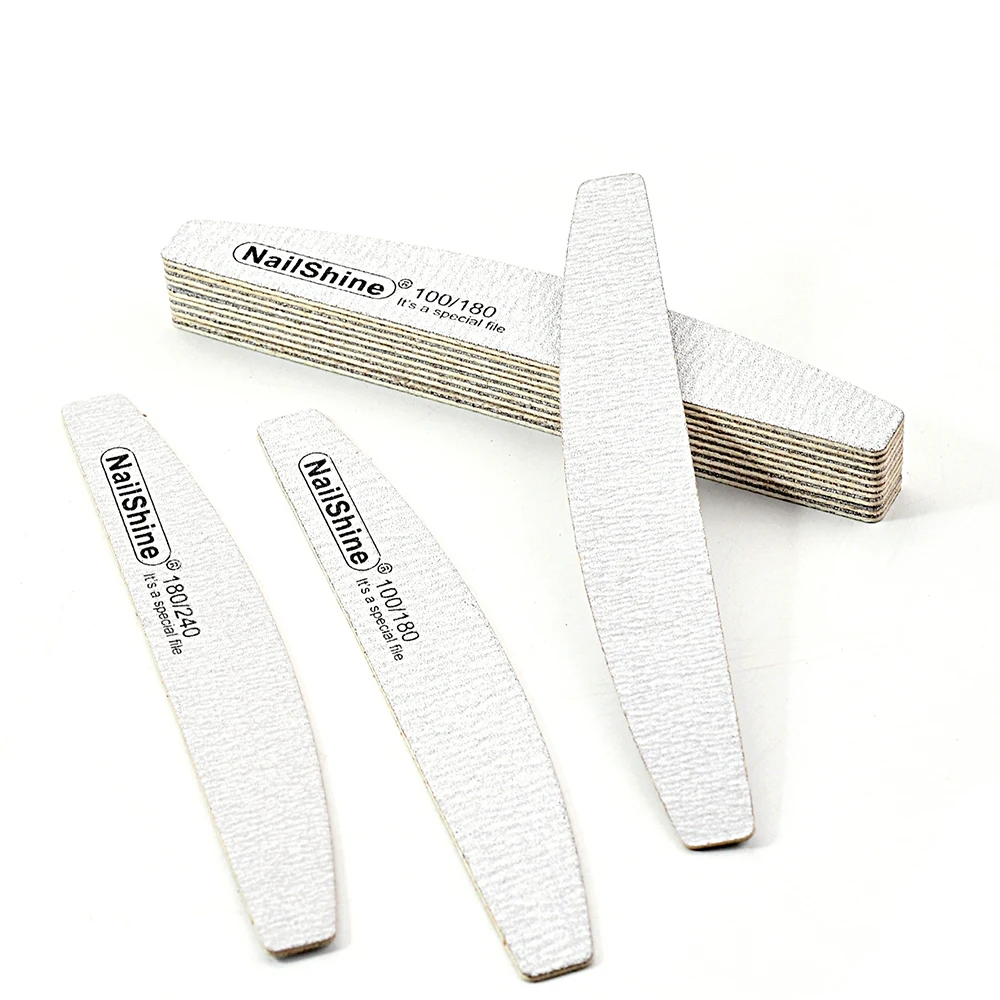 5Pcs Grey Crescent Wooden Nail File Reusable Eco-Friendly Manicure Tool Portable for Travel 100/180/240 Buffing Sanding Files