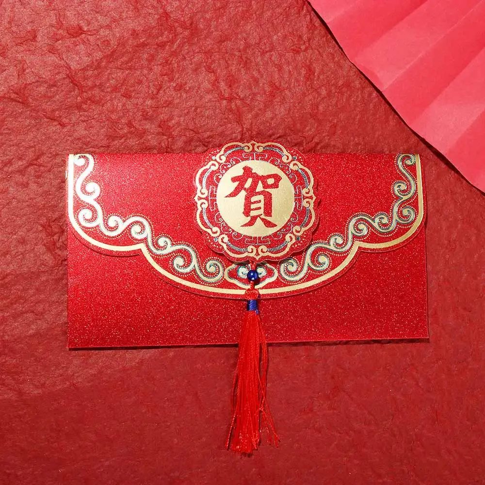 2pcs Chinese Style New Year Red Envelope Red Vintage Luck Money Envelopes with Tassels Large Size Lucky Money Pocket Weeding