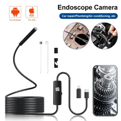 8LED 1200P Endoscope Camera with Light 3.5/5/10m Slim Borescope Dimmer Type-C IOS Waterproof Camera for Car Repair