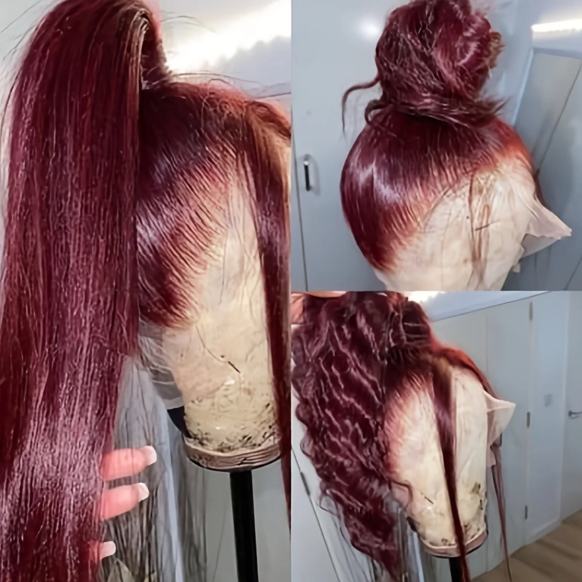 

Burgundy Red Wig Bone Straight Lace Front Wig 99J Color HD Transparent Pre Plucked 13X4 HD Lace Frontal Wigs Glueless Synthetic