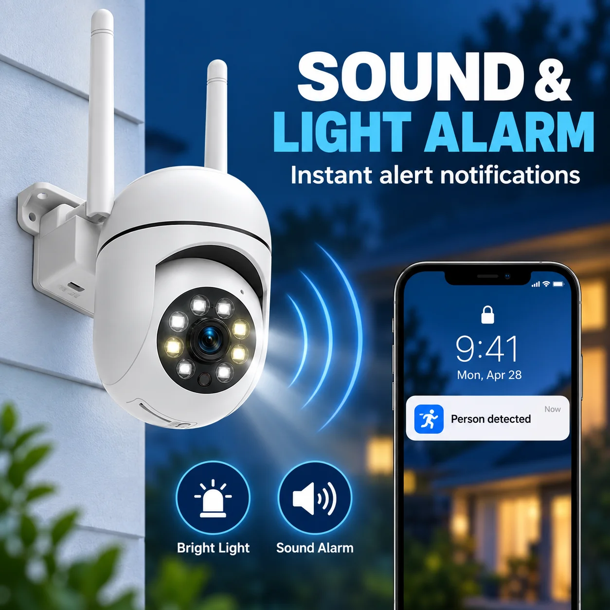 PTZ WiFi Security Camera AI Human Detection Auto Tracking Full Color Night Vision Two Way Audio Siren Alarm 2.4G App Remote