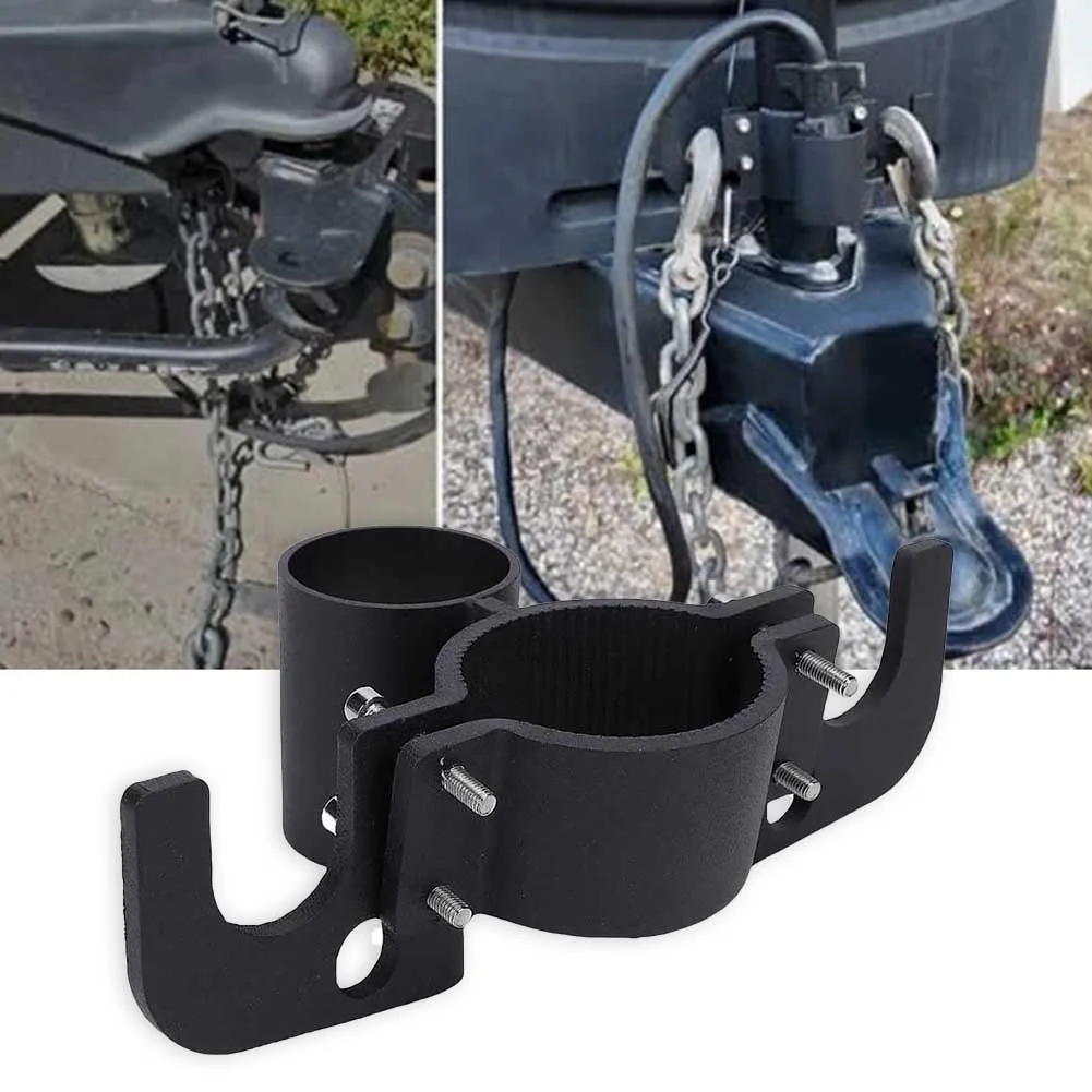 Aluminum RV Trailer Chain Organizer And 7-pin 1Plug Bracket Anti-Rust Cable Wire Harness Holder For Tongue Shaped Jacks