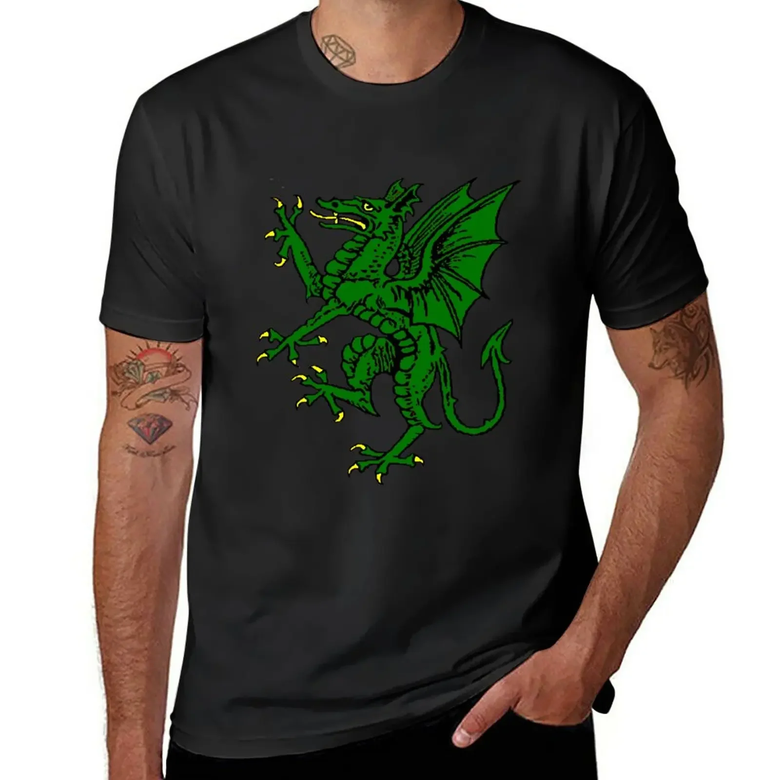 Green Heraldic Dragon T-Shirt anime clothes boys whites quick-drying mens graphic t-shirts hip hop