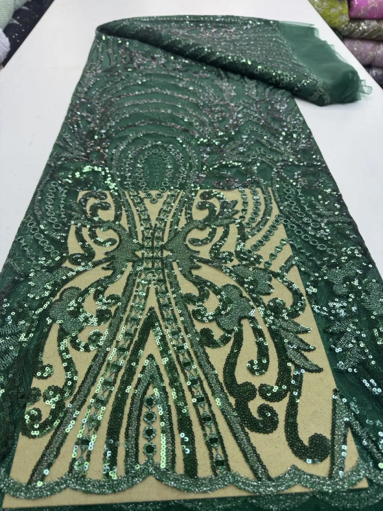 

Luxury African Mesh Lace Sequin Fabric,For Sewing,Clothes,Beaded,Tulle,Wedding Dresses,Embroidery,Fabrics By The Meter,5 Yards